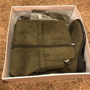 Brown thigh-high boots (wide calf, never worn)